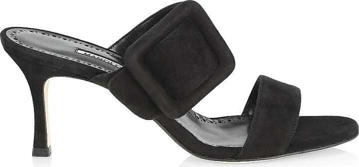 Women's Gable 70MM Suede Buckle Mules - Black Suede - Size 8.5