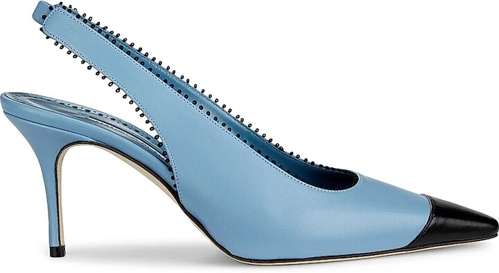 Women's Gaius Leather Slingback Pumps - Black Medium Blue - Size 9.5