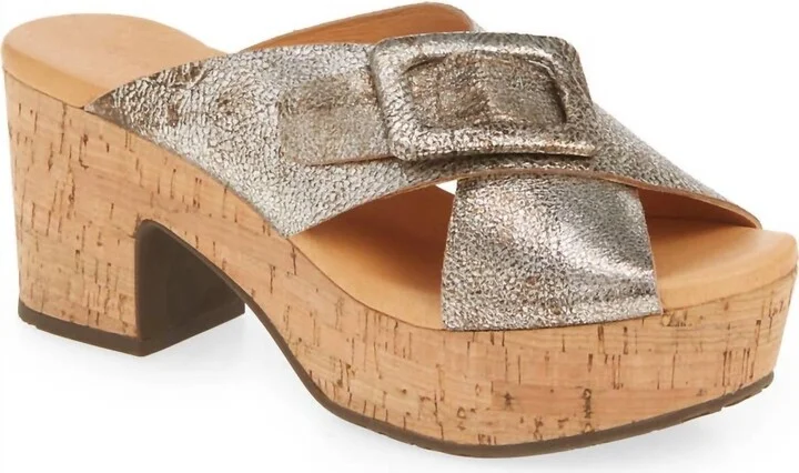 Women's Galaxy Criss Cross Platform Slide In Grey Leather
