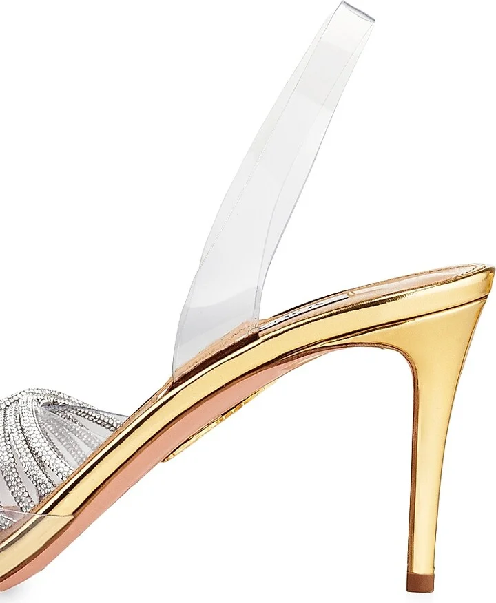 Women's Gatsby 75MM Crystal-Embellished PVC Slingback Sandals - Soft Gold - Size 5 - Image 3