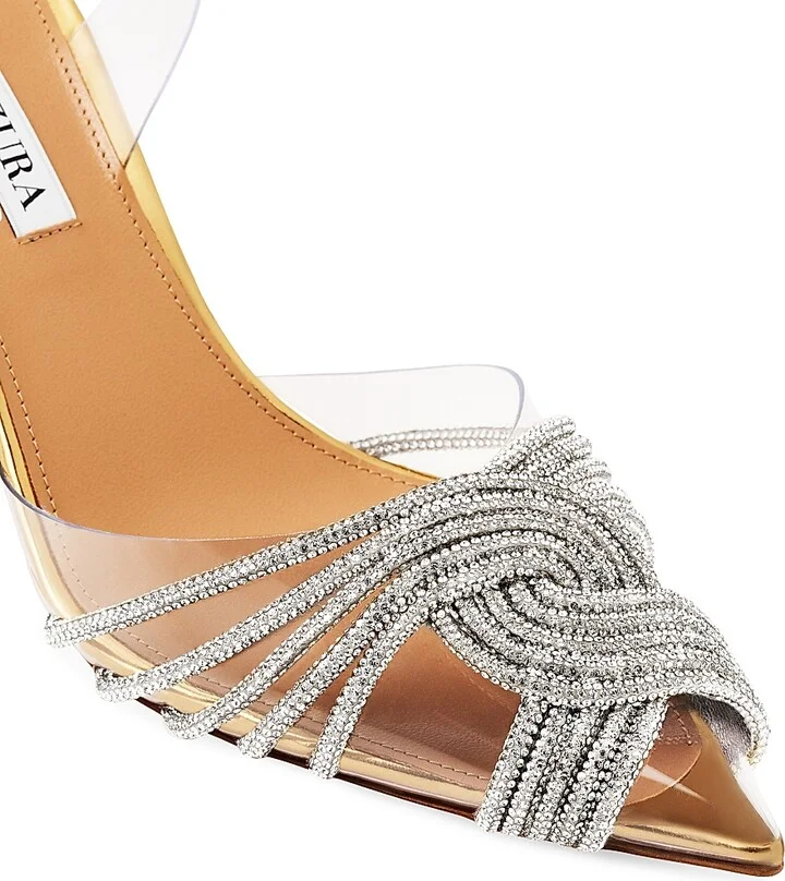 Women's Gatsby 75MM Crystal-Embellished PVC Slingback Sandals - Soft Gold - Size 5 - Image 4