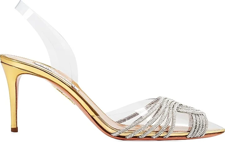 Women's Gatsby 75MM Crystal-Embellished PVC Slingback Sandals - Soft Gold - Size 5