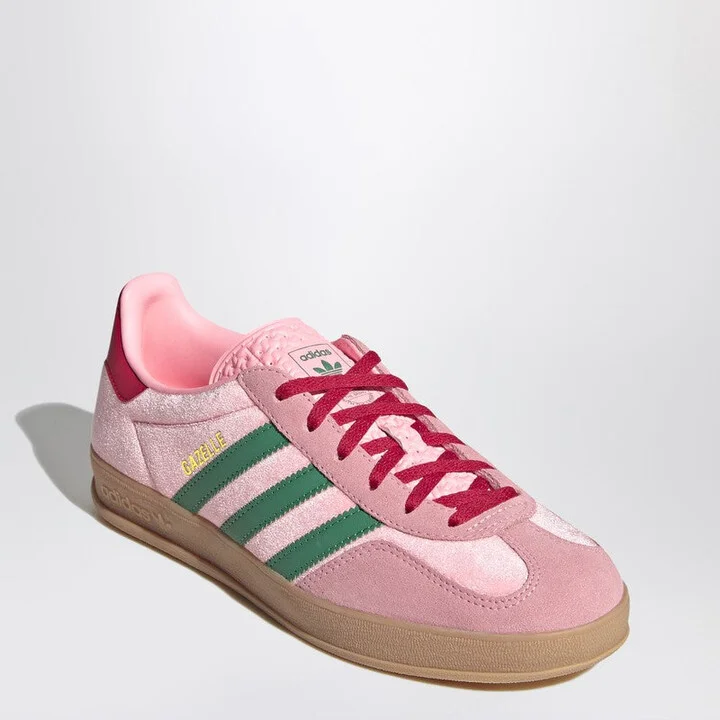 Women's Gazelle Indoor Court Green/Glow Pink/Gum Velvet Sneaker