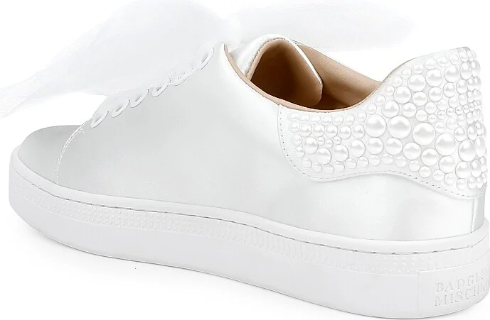 Women's Gem Embellished Satin Low-Top Sneakers - White Satin - Size 5 - Image 3