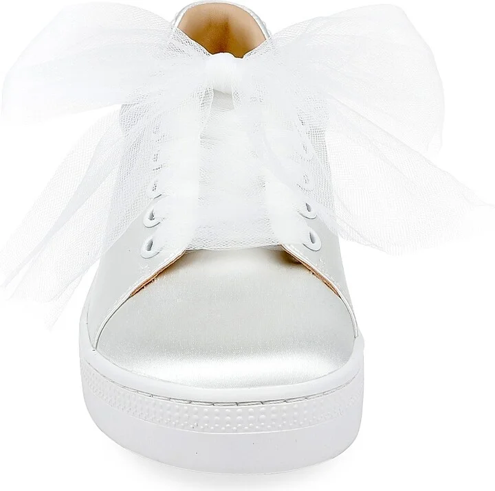 Women's Gem Embellished Satin Low-Top Sneakers - White Satin - Size 5 - Image 4