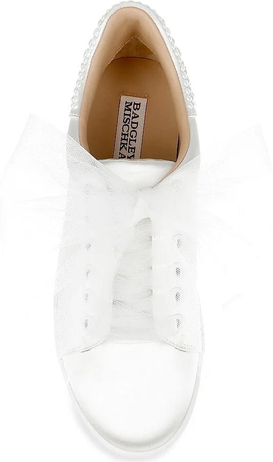 Women's Gem Embellished Satin Low-Top Sneakers - White Satin - Size 5 - Image 5