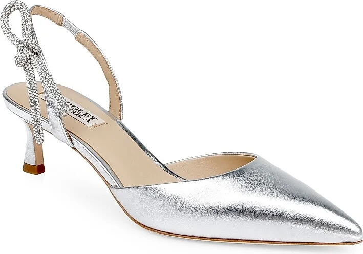 Women's Gentry 50MM Metallic Leather Slingback Pumps - Silver Leather - Size 5 - Image 2