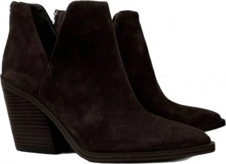 Women's Genuine Suede Pointed Toe Bootie In Chocolate Brown