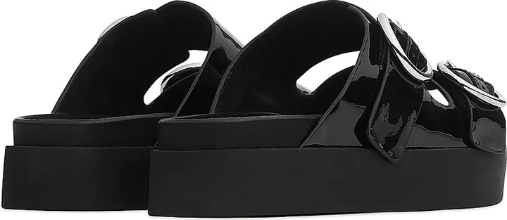 Women's Geo Buckle Patent Leather Platform Sandals - Black - Size 6.5 - Image 2