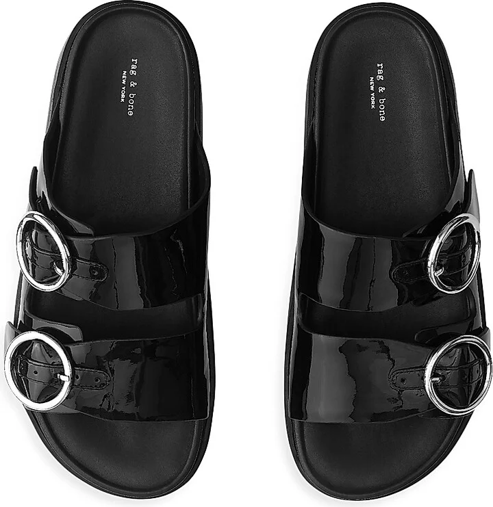 Women's Geo Buckle Patent Leather Platform Sandals - Black - Size 6.5 - Image 3