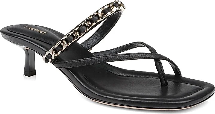 Women's Georgette 40MM Chain-Link Leather Sandals - Black Leather - Size 8.5 - Image 2