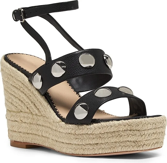 Women's Georgia 115MM Studded Leather Espadrille Platform Wedge Sandals - Black - Size 9 - Image 2