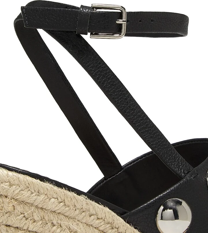 Women's Georgia 115MM Studded Leather Espadrille Platform Wedge Sandals - Black - Size 9 - Image 5