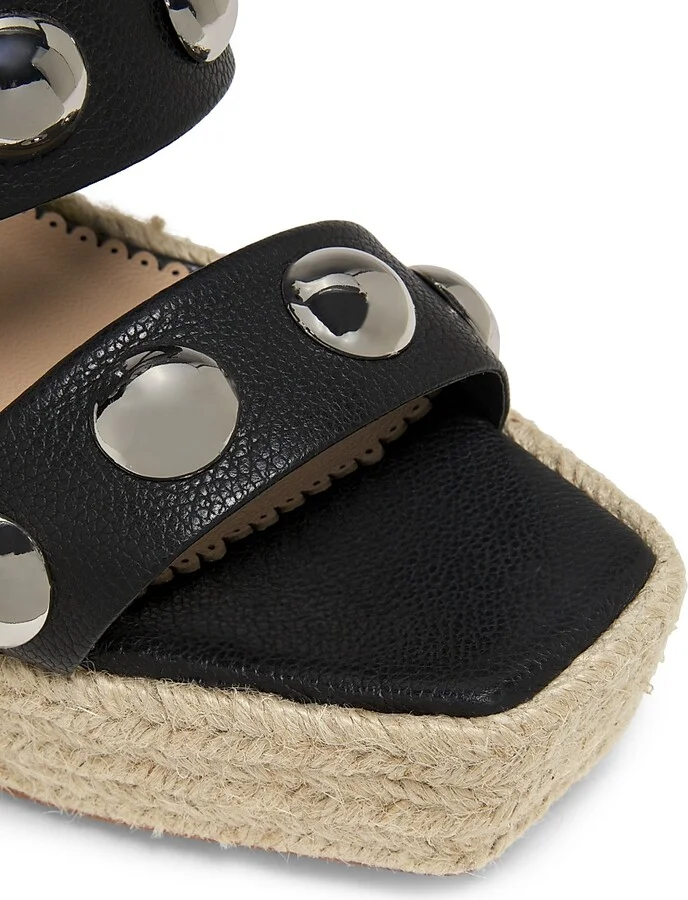 Women's Georgia 115MM Studded Leather Espadrille Platform Wedge Sandals - Black - Size 9 - Image 6