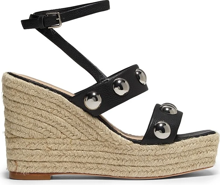 Women's Georgia 115MM Studded Leather Espadrille Platform Wedge Sandals - Black - Size 9