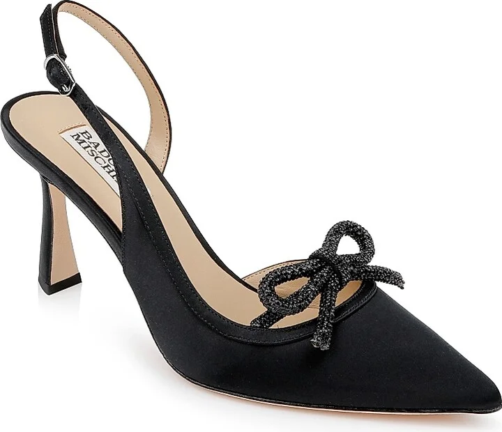 Women's Georgie 80MM Embellished Satin Slingback Pumps - Black Satin - Size 5 - Image 2