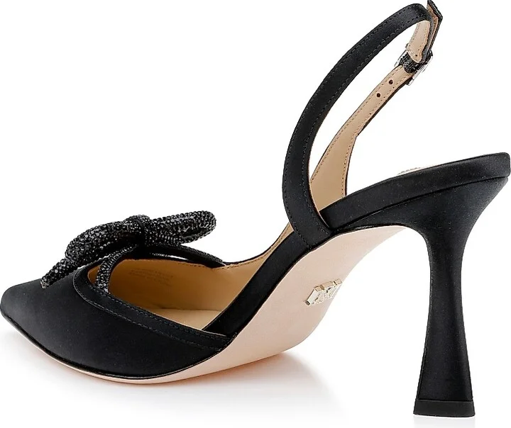 Women's Georgie 80MM Embellished Satin Slingback Pumps - Black Satin - Size 5 - Image 3