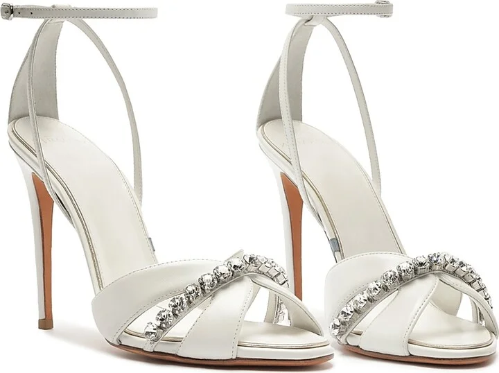 Women's Georgina Crystal Bridal 100MM Leather Sandals - Ivory - Size 11 - Image 3