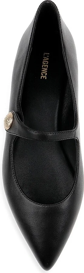 Women's Gersende Button-Embellished Leather Flats - Black Leather - Size 5 - Image 4