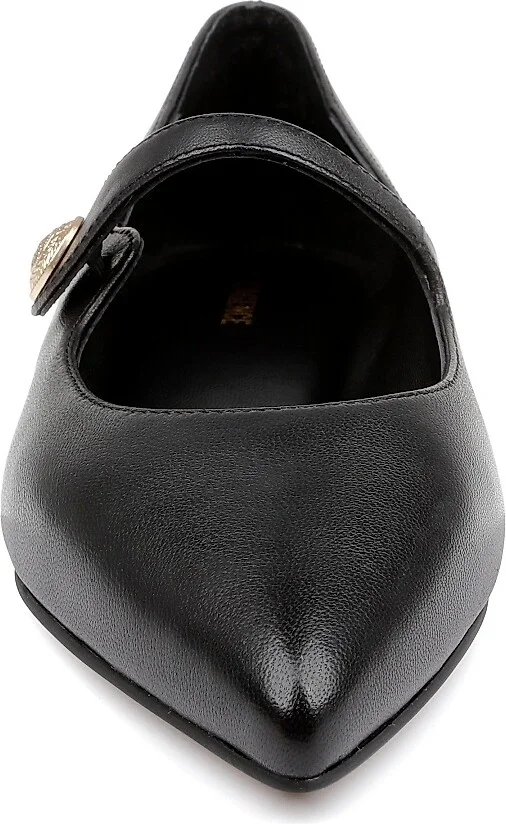 Women's Gersende Button-Embellished Leather Flats - Black Leather - Size 5 - Image 5