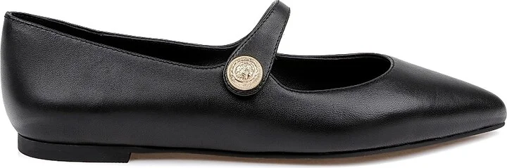 Women's Gersende Button-Embellished Leather Flats - Black Leather - Size 5