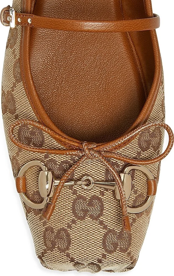 Women's GG Canvas Horsebit Ballet Flats - Beige Ebony - Size 8 - Image 5