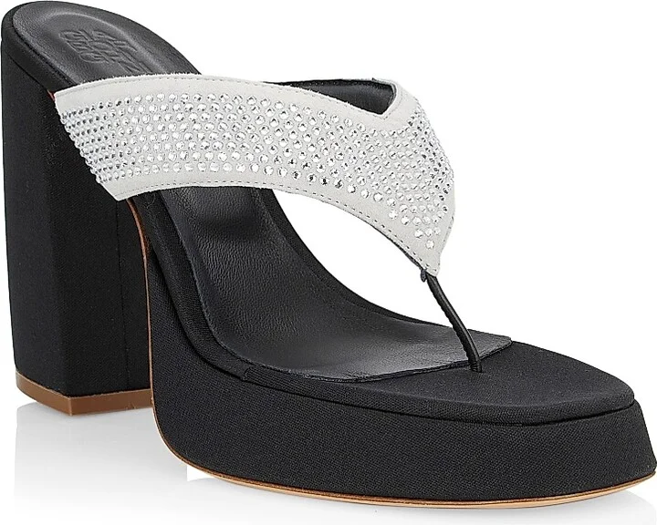 Women's Gia 17 Thong Leather High-Heel Sandals - Silver Black - Size 7 - Image 2