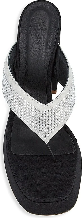 Women's Gia 17 Thong Leather High-Heel Sandals - Silver Black - Size 7 - Image 5
