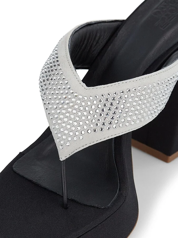 Women's Gia 17 Thong Leather High-Heel Sandals - Silver Black - Size 7 - Image 6