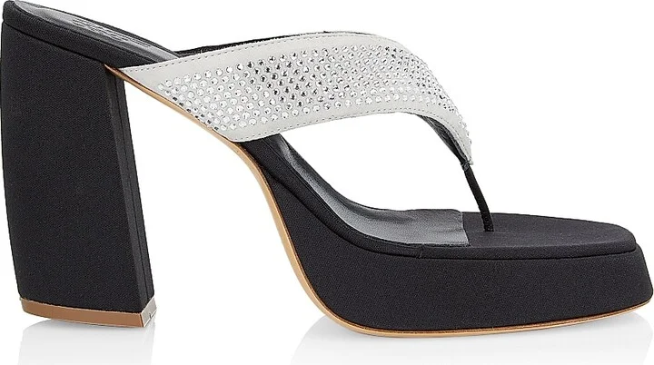 Women's Gia 17 Thong Leather High-Heel Sandals - Silver Black - Size 7