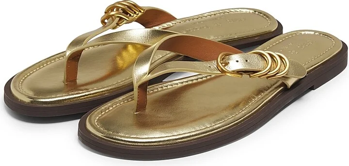 Women's Gia Metallic Leather Thong Sandals - Gold - Size 5 - Image 2