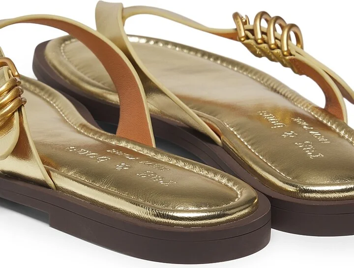 Women's Gia Metallic Leather Thong Sandals - Gold - Size 5 - Image 3