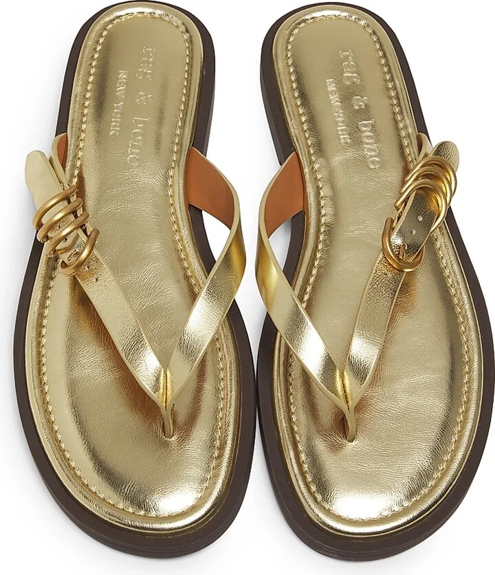 Women's Gia Metallic Leather Thong Sandals - Gold - Size 5 - Image 4