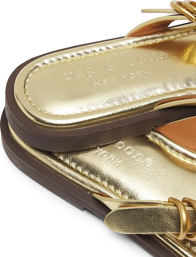 Women's Gia Metallic Leather Thong Sandals - Gold - Size 5 - Image 5