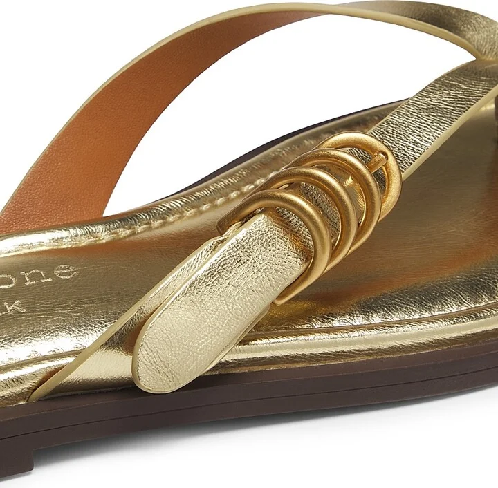 Women's Gia Metallic Leather Thong Sandals - Gold - Size 5 - Image 6