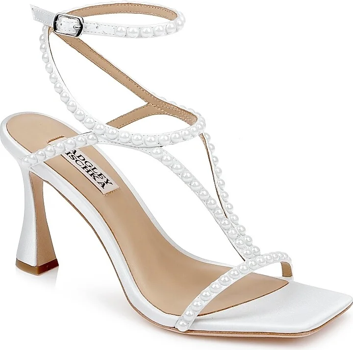 Women's Gianni 85MM Imitation Pearl-Embellished Satin Sandals - White Satin - Size 5 - Image 2