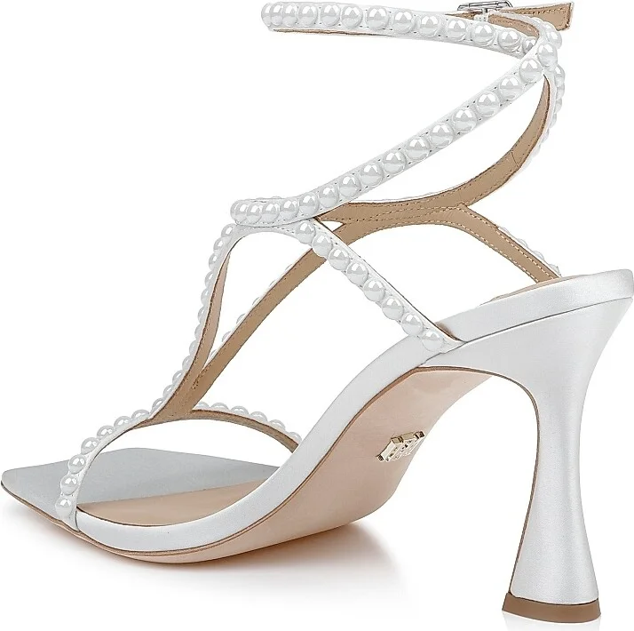 Women's Gianni 85MM Imitation Pearl-Embellished Satin Sandals - White Satin - Size 5 - Image 3
