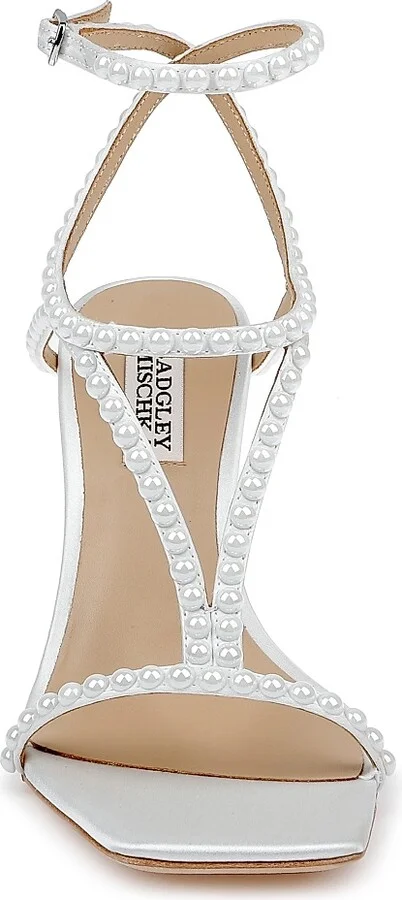 Women's Gianni 85MM Imitation Pearl-Embellished Satin Sandals - White Satin - Size 5 - Image 4