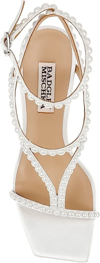 Women's Gianni 85MM Imitation Pearl-Embellished Satin Sandals - White Satin - Size 5 - Image 5