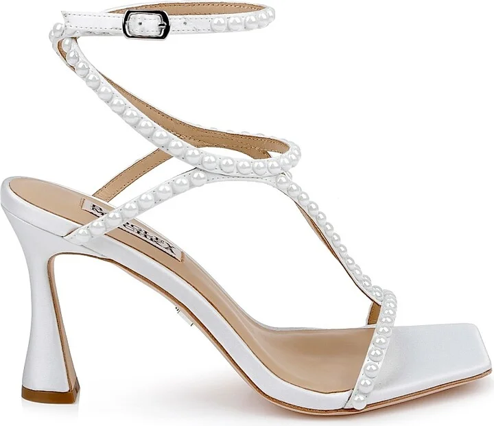 Women's Gianni 85MM Imitation Pearl-Embellished Satin Sandals - White Satin - Size 5