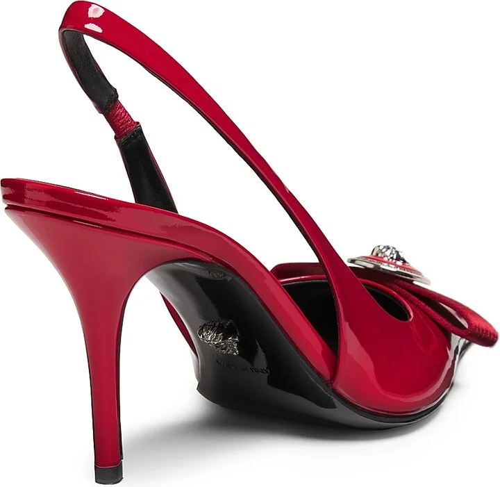 Women's Gianni Ribbon 85MM Slingback Pumps - Lipstick Red Palladium - Size 7 - Image 3