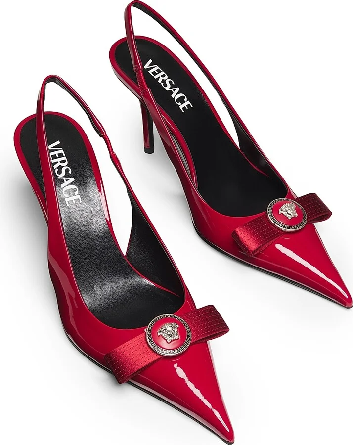 Women's Gianni Ribbon 85MM Slingback Pumps - Lipstick Red Palladium - Size 7 - Image 4