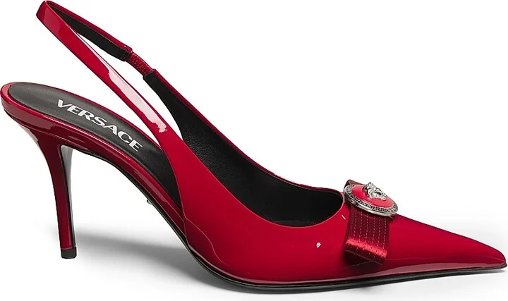Women's Gianni Ribbon 85MM Slingback Pumps - Lipstick Red Palladium - Size 7