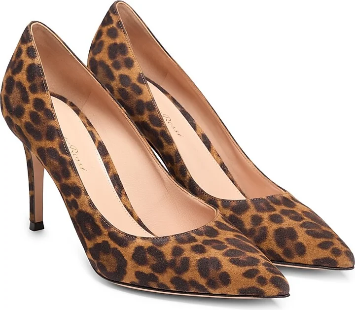 Women's Gianvito 85MM Camoscio Leopard Print Pumps - Almond Leopard Print - Size 6 - Image 2