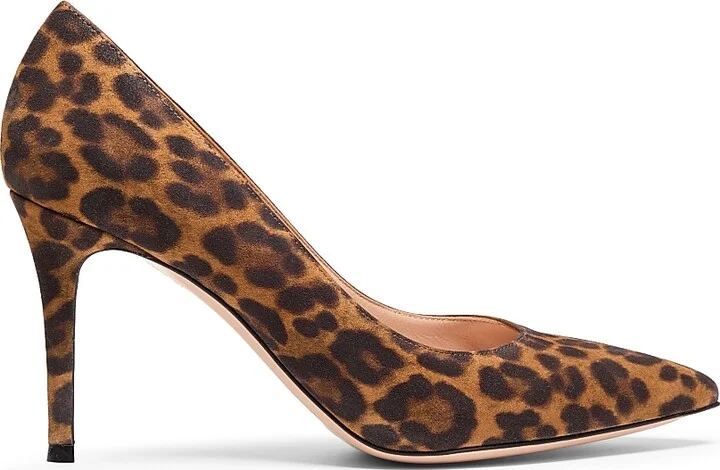 Women's Gianvito 85MM Camoscio Leopard Print Pumps - Almond Leopard Print - Size 6