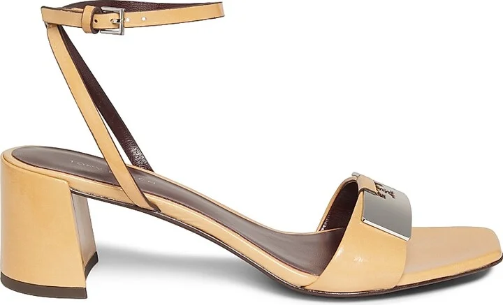 Women's Gigi 55MM Logo-Detailed Leather Sandals - Cantucci Silver - Size 11