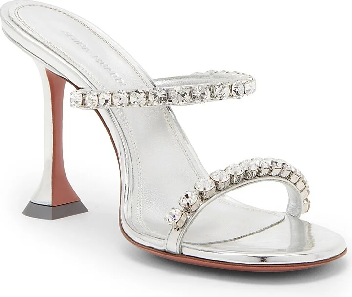 Women's Gigi 95MM Crystal-Embellished Metallic Leather Sandals - Mirror Silver - Size 6 - Image 2