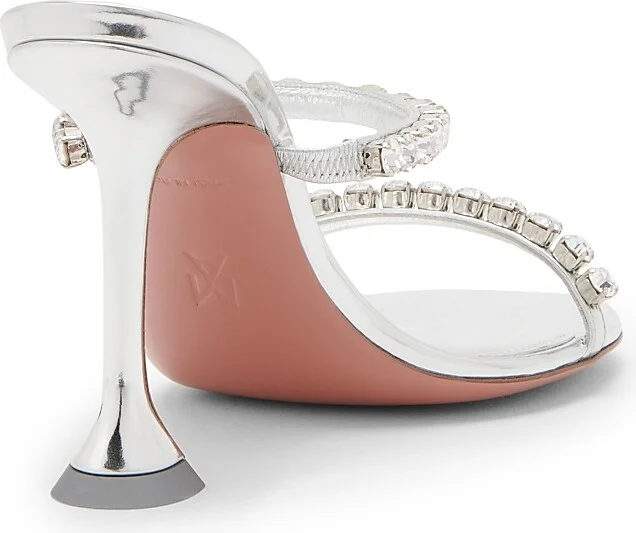 Women's Gigi 95MM Crystal-Embellished Metallic Leather Sandals - Mirror Silver - Size 6 - Image 3