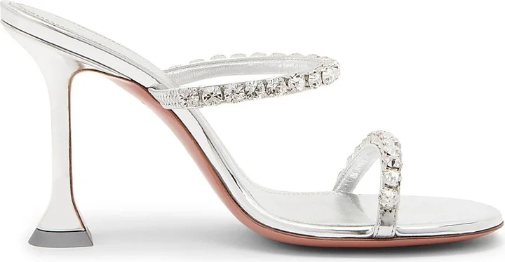Women's Gigi 95MM Crystal-Embellished Metallic Leather Sandals - Mirror Silver - Size 6