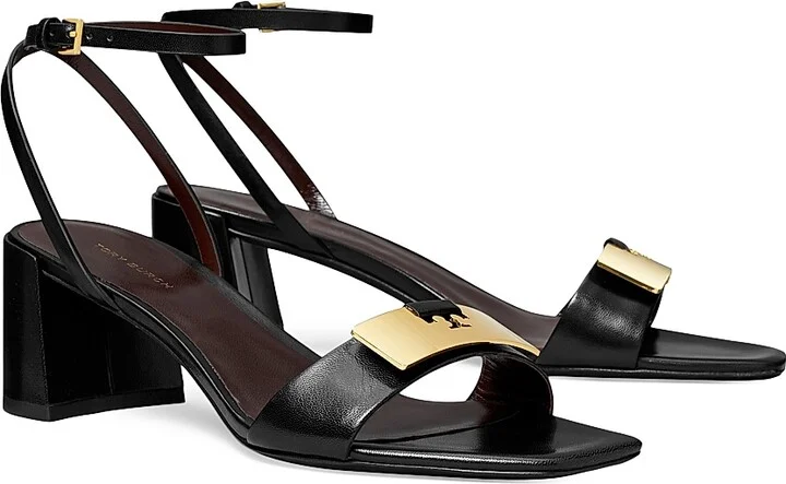 Women's Gigi Leather Block-Heel Sandals - Perfect Black Gold - Size 5 - Image 2